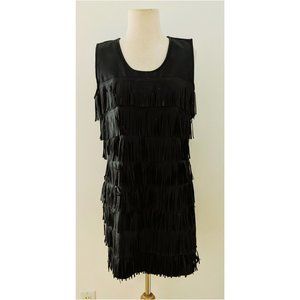 Fringes pleather black dress